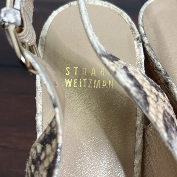Stuart Weitzman Snake Embossed Leather Sling Back Wedge Heeled Sandals size 11 - Picture 4 of 13